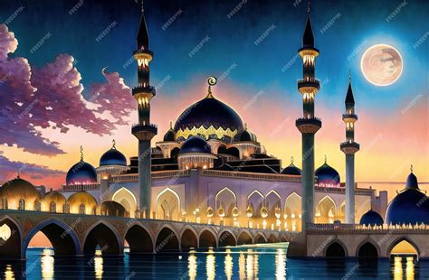 Premium Photo Beautiful Mosque Night Background For Ramadan Kareem