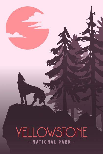 Yellow Stone National Park Wolf Howling Poster Design Template