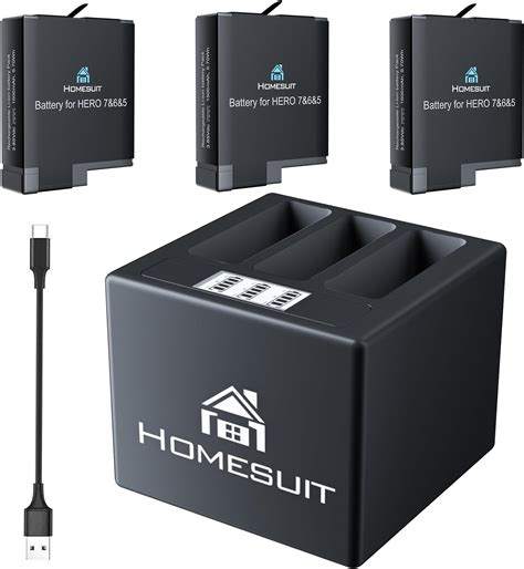 Homesuit Hero Lot De Piles Et Canaux Lcd Usb Pour Hero Noir