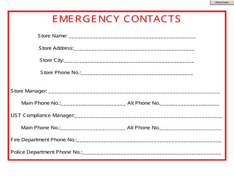 Printable Emergency Contact Form