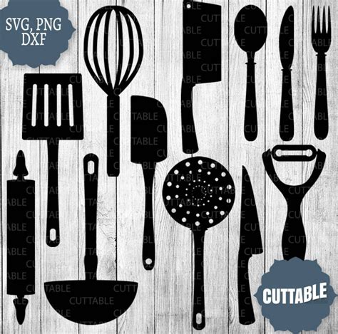 Kitchen Utensil Svg Files Utensils Svg Cut Outs Dxf Knife Etsy