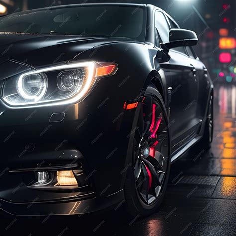 premium photo  black car   headlights    dark