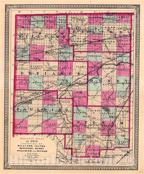 Historic Map 1868 Walling Atlas Of Ohio Counties Of Williams Fulton