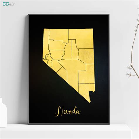 NEVADA map - Nevada gold map - Travel poster - Home Decor - Wall decor - Office map - Nevada ...