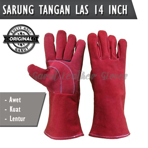 Sarung Tangan Las Merah 14 Inch Kulit Sapi Asli Garut Lazada Indonesia