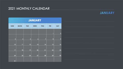 January 2021 Slide 2021 Calendar Presentation