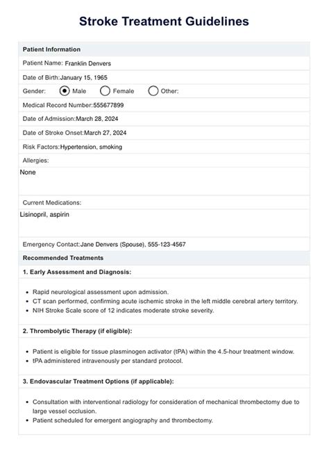 Directrices Para El Tratamiento Del Ictus Ejemplo PDF Carepatron