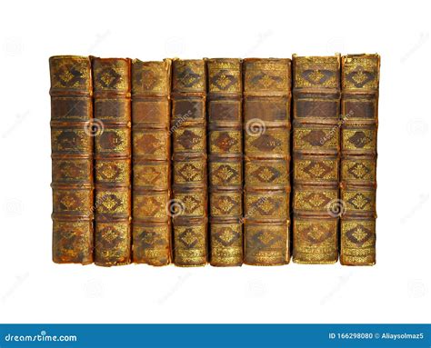 Isolated White Background Shinny Antique Book Collection Shelf View