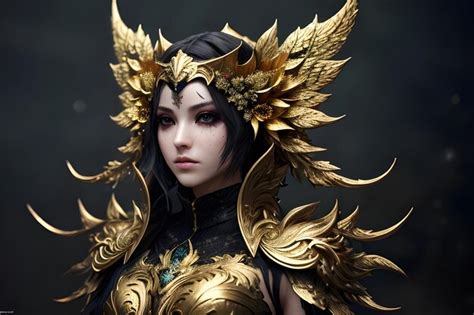 Premium Photo A Woman With Golden Wings And A Golden Crown