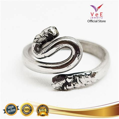 Jual Cincin Monel Titanium Baja Putih Ular Vee Cincin Pria Wanita