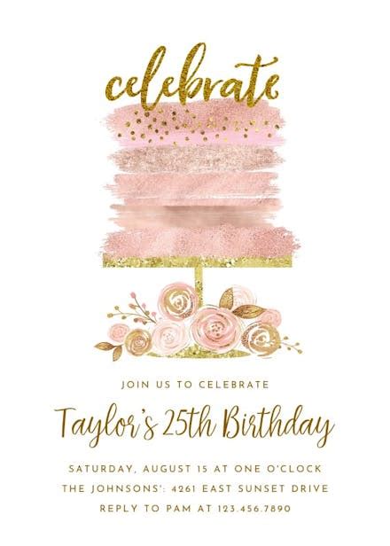 Glitter Cake Birthday Invitation Template Greetings Island