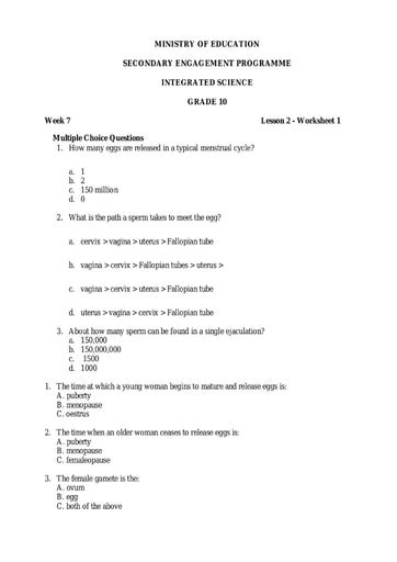 Integrated Science Eight Worksheets