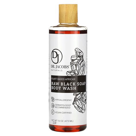 Dr Jacobs Naturals Plant Based African Raw Black Soap Body Wash 16