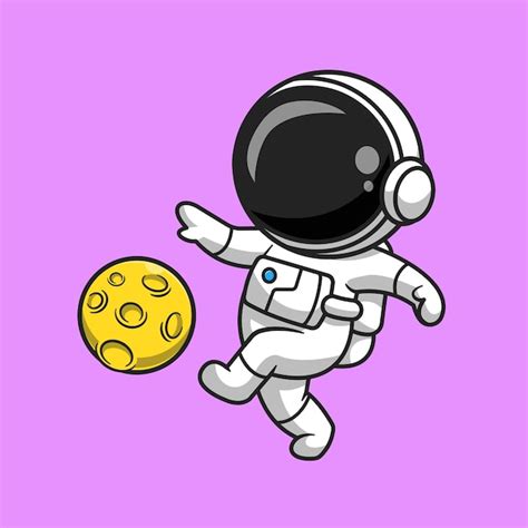 Astronaute Mignon Jouant Au Football Lune Cartoon Vector Icon