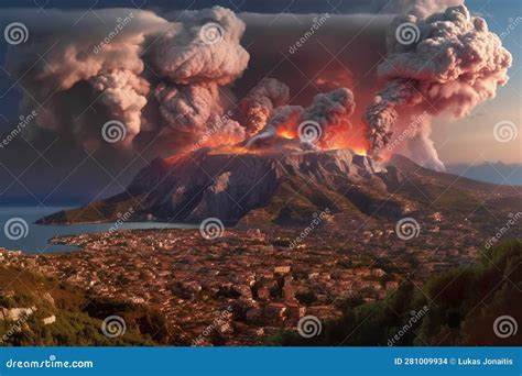 Imagination of Campi Flegrei Caldera Eruption in Italy. Generative AI ...