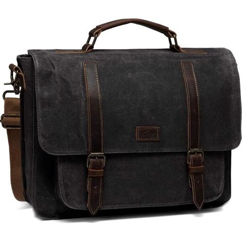 Sac Bandoulière Homme Imperméable Ciré Toile Cuir Véritable Sac À