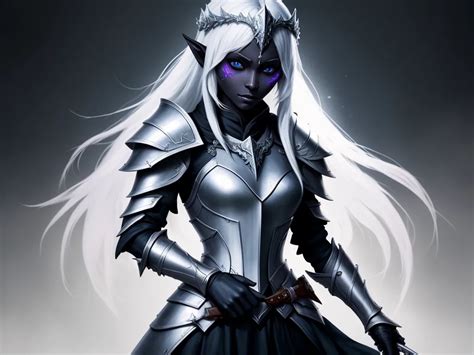 High Quality Images One Female Drow Full Plate Armor White Tabard