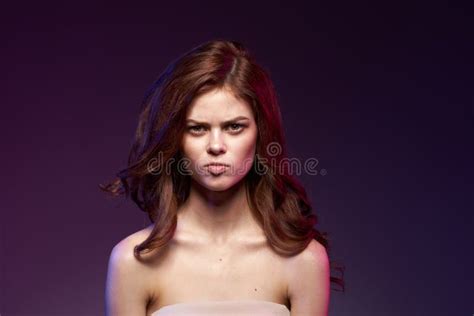 Portrait Of A Woman Makeup Posing Naked Shoulders Hairstyle Cropped View Stock Photo Image Of