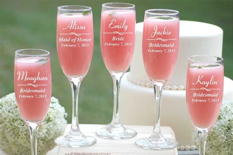 9 Personalized Champagne Glasses Custom Bridesmaids Wedding Etsy