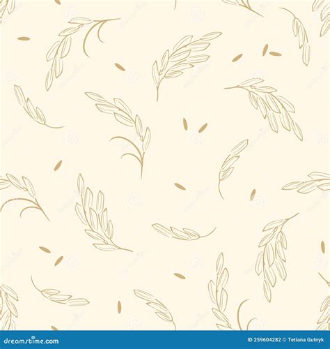 Rice Seamless Pattern Botanical Background With Ears And Seeds Of Rice