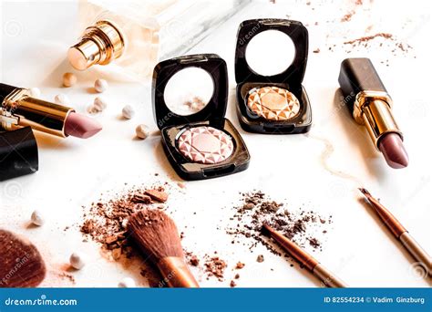 Crushed Decorative Cosmetics Nude On White Background Close Up Stock