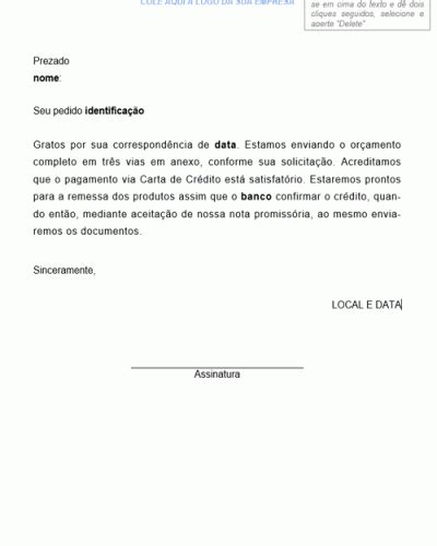 Comunicado Padrão de Envio de Orçamento Completo Modelo Simples