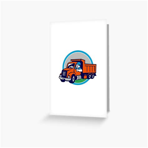 Dump Truck Driver Thumbs Up Circle Cartoon Greeting Card For Sale By