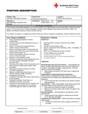 Fillable Online Redcross Org Position Description Australian Red