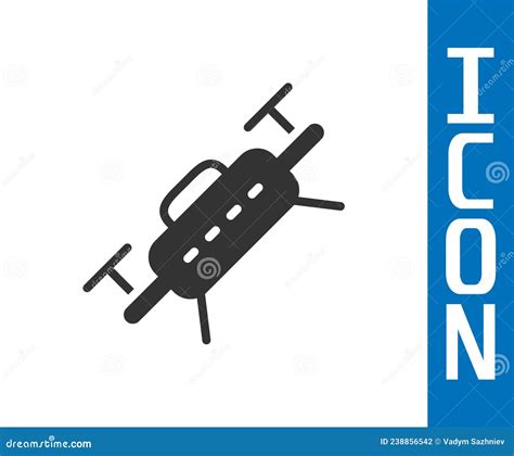 Grey Drone Flying Icon Isolated On White Background Quadrocopter With