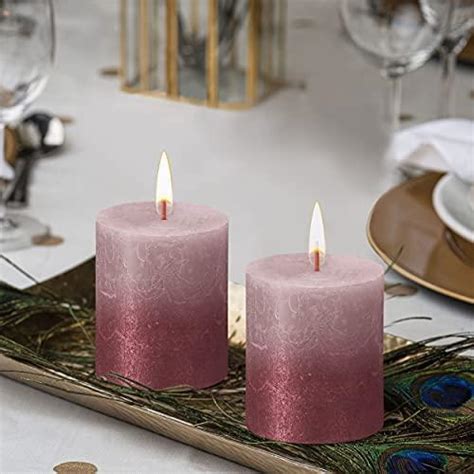 BOLSIUS 4 Pack Ash Rose Red Sunset Rustic Metallic Pillar Candles 2