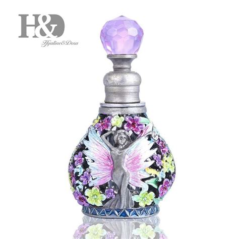 6ml Vintage Hand Painted Metal Angel Perfume Bottle With Flower Pattern Art Antique Glass