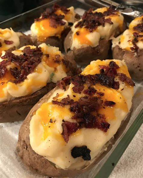 Homemade Twice Baked Potatoes Topped With Bacon And Cheese R