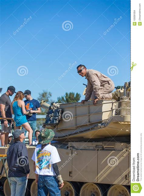 Us Marine Corps People And Solider With Tank Editorial Stock Image