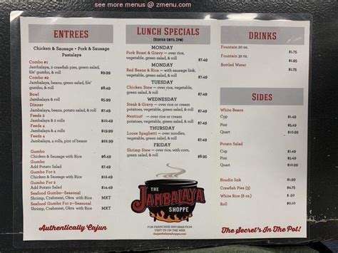 Online Menu of The Jambalaya Shoppe Restaurant, Prairieville, Louisiana, 70769 - Zmenu