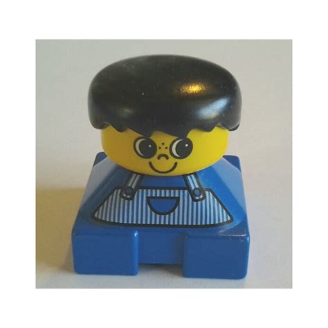 Lego Blue X Duplo Base Brick Figure Striped Overalls Yellow Head