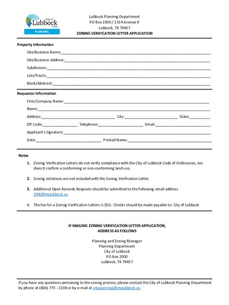 Fillable Online Zoning Verification Letters Application City Of Lubbock Fax Email Print