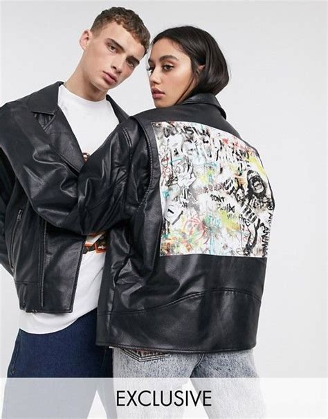 Collusion Unisex Oversized Faux Leather Biker Jacket In Black Asos Faux Leather Biker Jacket