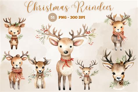 Christmas Watercolor Reindeer Clipart Graphic By Jewjewdesign · Creative Fabrica