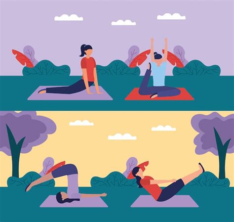 Outdoor Yoga Routine Vectors And Illustrations For Free Download