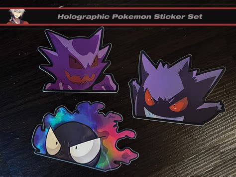 Holographic Pokemon Ghost Type Sticker Pack Tag Gastly Haunter Gengar