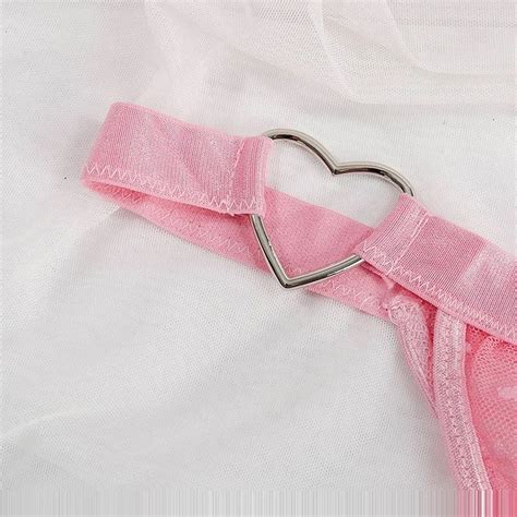 Conjunto Lingerie Rosa Tule Coração Lingerie coração kawaii fofa
