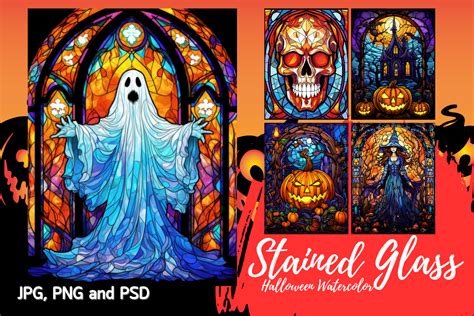 Halloween Stained Glass Clipart PNG Graphic By SlinlaShop Creative