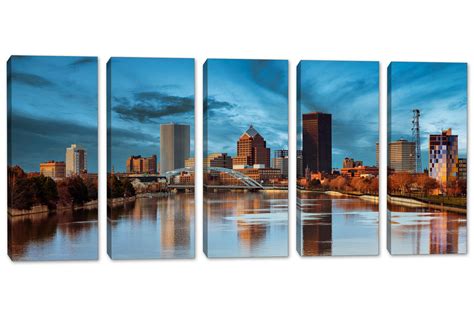 Rochester Ny Skyline Canvas Print Wall Art Dark Blue Skies 5 Panel Canvas Quest