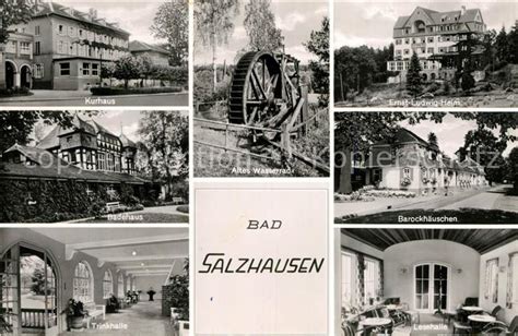 Ak Ansichtskarte Bad Salzhausen Kurhaus Badehaus Trinkhalle Wasserrad