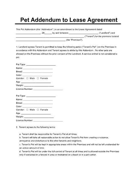 Pet Addendum To Lease Agreement Free Printable Form