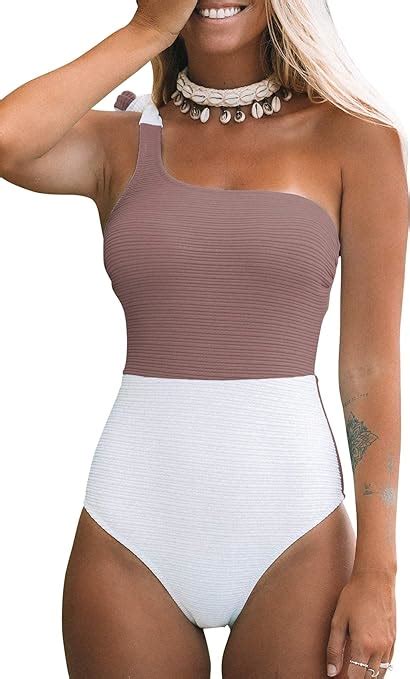 Cupshe Womens One Piece Swimsuit One Shoulder Tie Strap Color Block