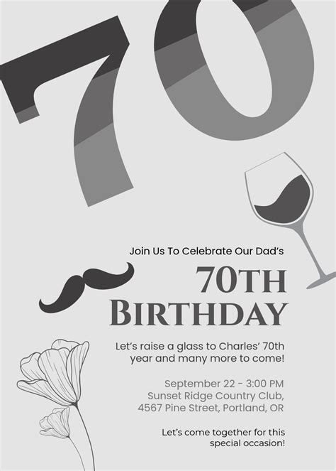 Free 70th Birthday Invitation Templates Editable And Printable