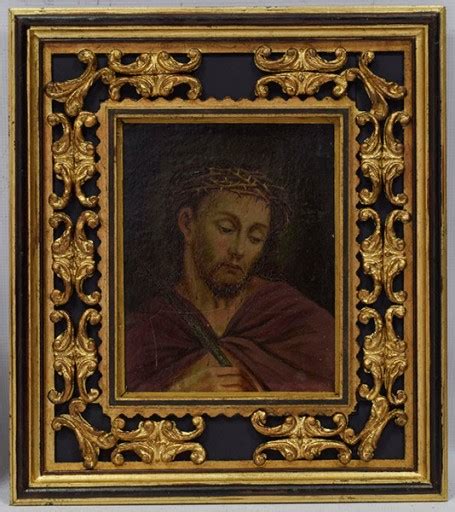 1894 Stary Obraz Jezus W Koronie Cierniowej Olej Sygn J Bark 44x39 Cm