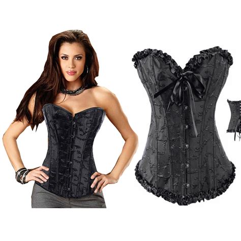 Sexy Jacquard Brocade Bustier Corset Women Slim Corselet Black Gothic