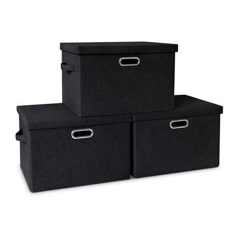 Buy Stackable Large Storage Bins With Lids Foldable Dark Gray Linen